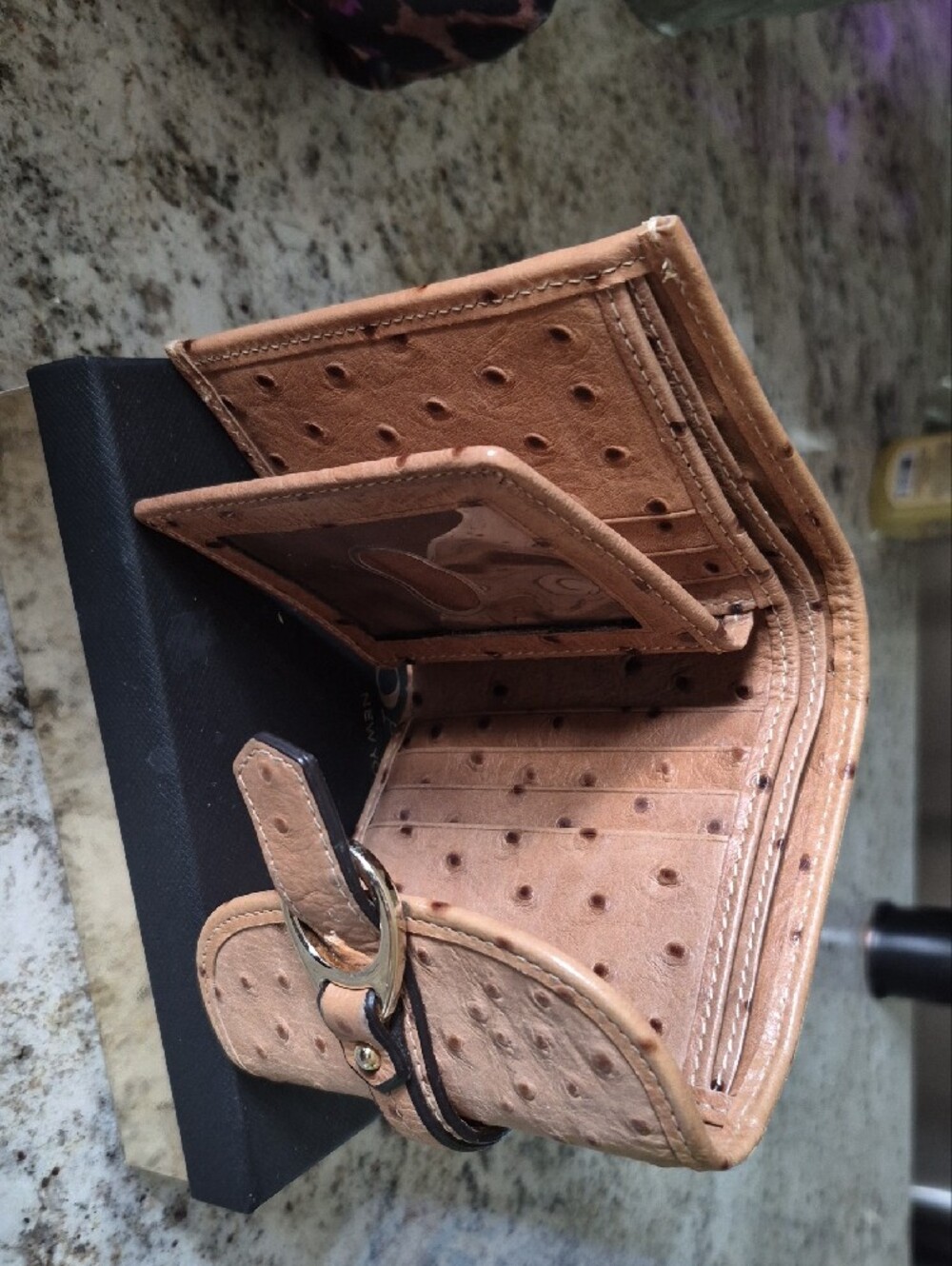 Dooney & Bourke Tan Ostrich-Embossed Leather Wallet with Gold Hardware - Picture 3 of 4